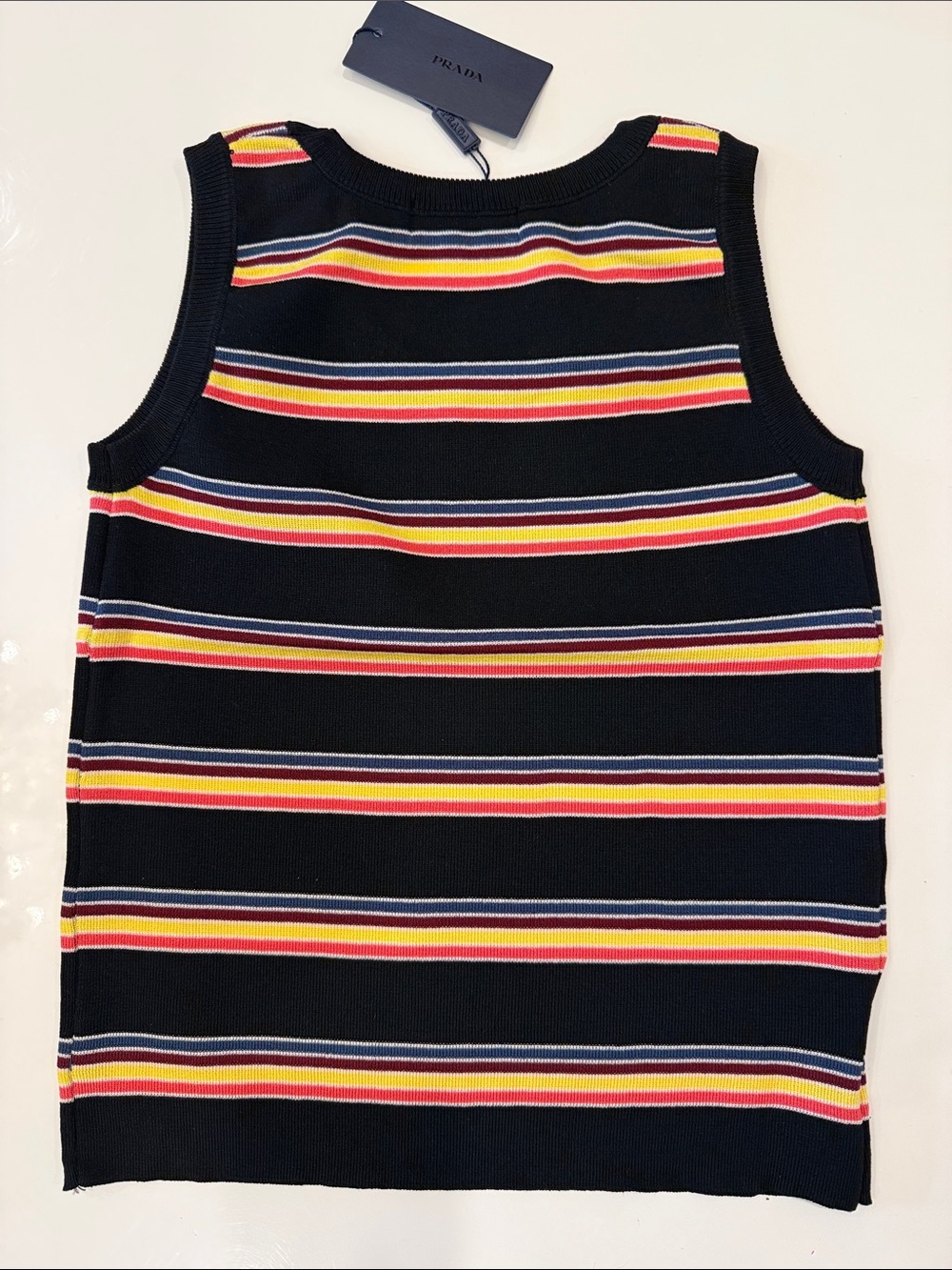 Prada Black Striped Knit Tank Top with Pink, Yellow & Blue Stripes - Picture 9 of 13